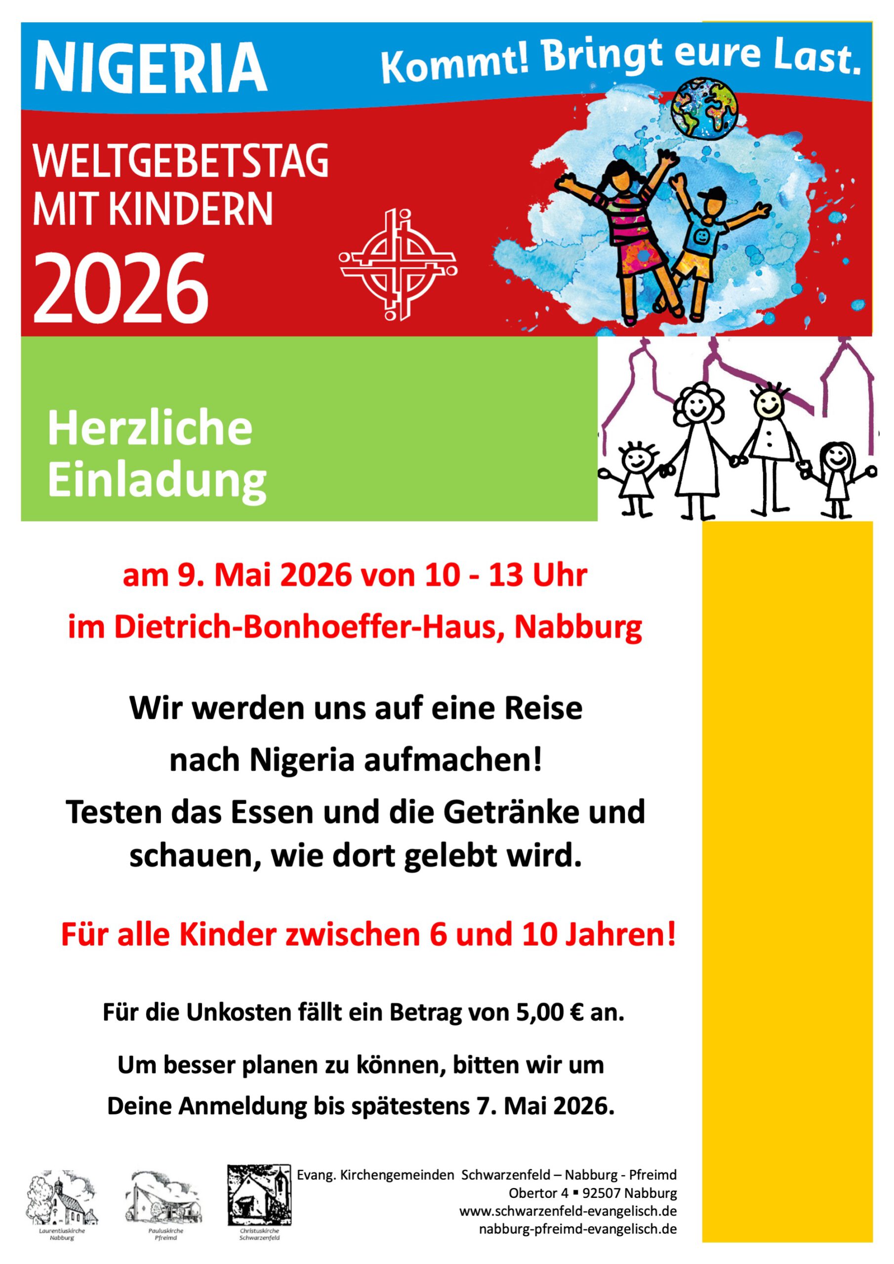 Weltgebetstag mit Kindern im Dietrich-Bonhoeffer-Haus Nabburg am 09. Mai 2026 vom 10-13 Uhr